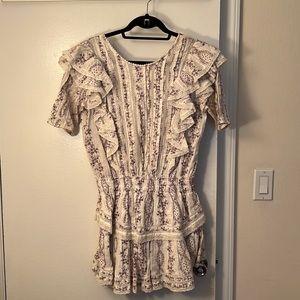LoveShackFancy White and Purple Print Mini Dress